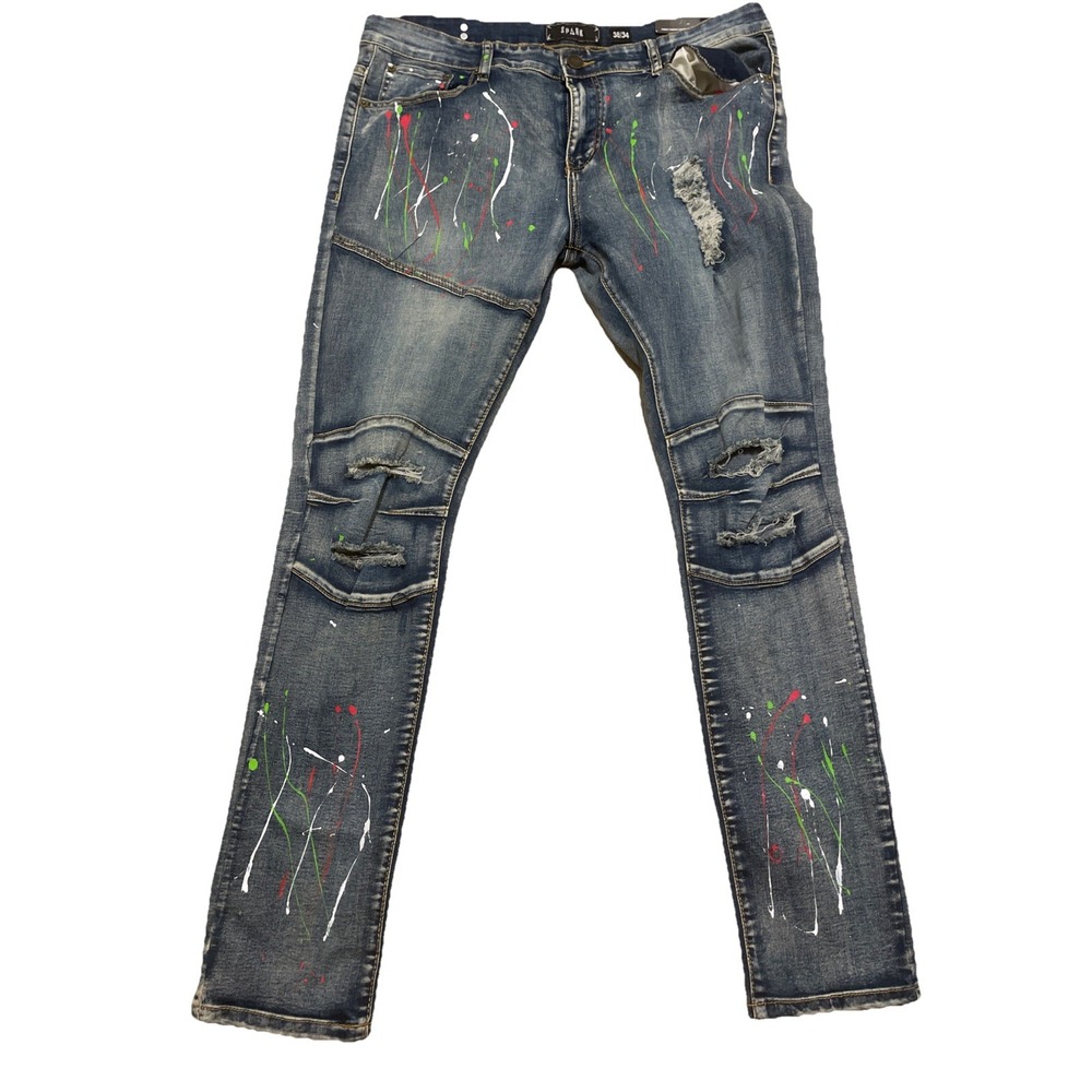 Spark Stretch Jeans Men's 38X32 Straight Jeans Paint Splatter